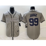 Men's New York Yankees #99 Aaron Judge Gray With Patch Cool Base Stitched Baseball Jersey