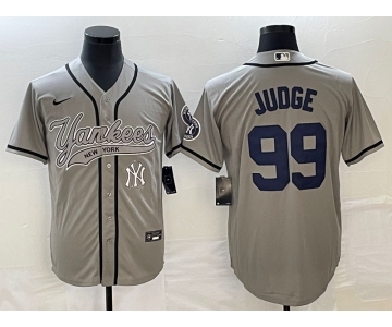 Men's New York Yankees #99 Aaron Judge Gray With Patch Cool Base Stitched Baseball Jersey