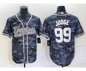 Men's New York Yankees #99 Aaron Judge Grey Camo Cool Base With Patch Stitched Baseball Jersey