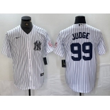 Men's New York Yankees #99 Aaron Judge Name White With Patch 2024 Cool Base Stitched Jersey