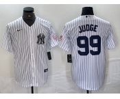 Men's New York Yankees #99 Aaron Judge Name White With Patch 2024 Cool Base Stitched Jersey