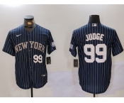 Men's New York Yankees #99 Aaron Judge Navy Pinstripe Fashion Cool Base Jerseys