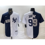 Men's New York Yankees #99 Aaron Judge Navy White Split Stitched Baseball Jersey