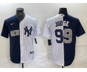 Men's New York Yankees #99 Aaron Judge Navy White Split Stitched Baseball Jersey