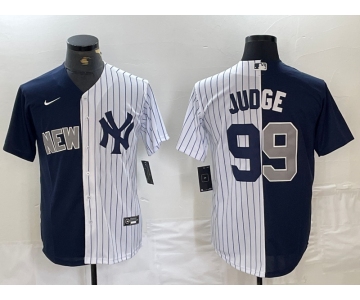 Men's New York Yankees #99 Aaron Judge Navy White Split Stitched Baseball Jersey