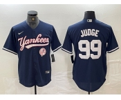 Men's New York Yankees #99 Aaron Judge Navy With Patch Cool Base Stitched Baseball Jersey