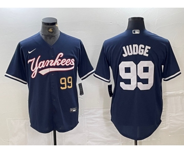 Men's New York Yankees #99 Aaron Judge Number Navy Cool Base Stitched Baseball Jersey