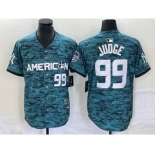 Men's New York Yankees #99 Aaron Judge Number Teal 2023 All star Cool Base Stitched Baseball Jersey