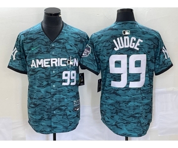 Men's New York Yankees #99 Aaron Judge Number Teal 2023 All star Cool Base Stitched Baseball Jersey