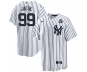 Men's New York Yankees #99 Aaron Judge White 2024 World Series With Name Cool Base Stitched Baseball Jersey