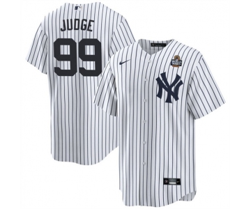 Men's New York Yankees #99 Aaron Judge White 2024 World Series With Name Cool Base Stitched Baseball Jersey