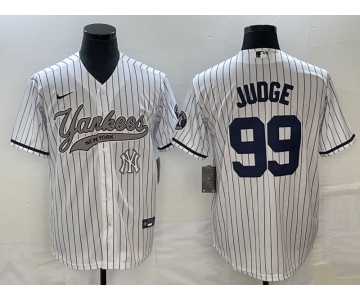 Men's New York Yankees #99 Aaron Judge White With Patch Cool Base Stitched Baseball Jersey