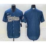 Men's New York Yankees Big Logo Navy Blue Pinstripe Cool Base Stitched Baseball Jersey