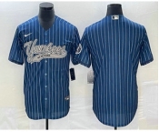 Men's New York Yankees Big Logo Navy Blue Pinstripe Cool Base Stitched Baseball Jersey