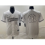 Men's New York Yankees Big Logo White Pinstripe Cool Base Stitched Baseball Jersey