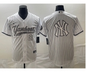 Men's New York Yankees Big Logo White Pinstripe Cool Base Stitched Baseball Jersey