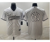 Men's New York Yankees Big Logo White Pinstripe Cool Base Stitched Baseball Jerseys