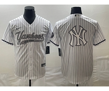 Men's New York Yankees Big Logo White Pinstripe Cool Base Stitched Baseball Jerseys