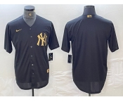 Men's New York Yankees Blank Black Gold Cool Base Stitched Jersey