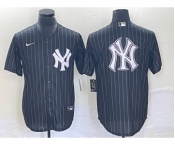 Men's New York Yankees Blank Black Pinstripe Cool Base Stitched Baseball Jersey1