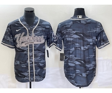 Men's New York Yankees Blank Gray Camo With Patch Cool Base Stitched Baseball Jersey