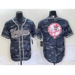 Men's New York Yankees Gray Camo Team Big Logo With Patch Cool Base Stitched Baseball Jersey1