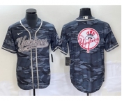 Men's New York Yankees Gray Camo Team Big Logo With Patch Cool Base Stitched Baseball Jersey1