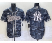 Men's New York Yankees Gray Camo Team Big Logo With Patch Cool Base Stitched Baseball Jersey