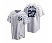 Men's Nike New York Yankees #27 Giancarlo Stanton White Cooperstown Collection Home Stitched Baseball Jersey