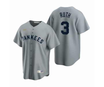 Men's Nike New York Yankees #3 Babe Ruth Gray Cooperstown Collection Road Stitched Baseball Jersey