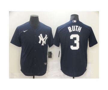 Men's Nike New York Yankees #3 Babe Ruth Navy Road Flex Base Authentic Collection Jersey