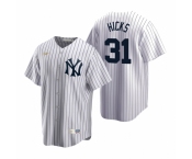 Men's Nike New York Yankees #31 Aaron Hicks White Cooperstown Collection Home Stitched Baseball Jersey