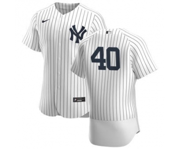 Men's Nike New York Yankees #40 Luis Severino White Navy Home 2020 Authentic Player Baseball Jersey