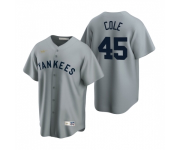 Men's Nike New York Yankees #45 Gerrit Cole Gray Cooperstown Collection Road Stitched Baseball Jersey