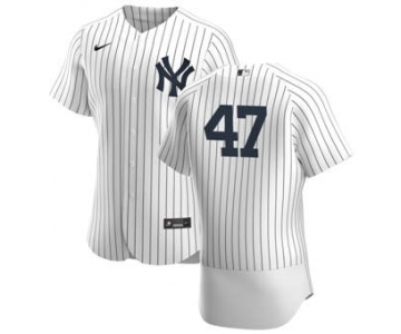 Men's Nike New York Yankees #47 Jordan Montgomery White Navy Home 2020 Authentic Player Baseball Jersey