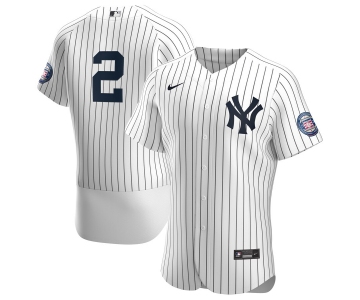 New York Yankees #2 Derek Jeter Men's Nike White Navy 2020 Hall of Fame Induction Patch Authentic MLB Jersey