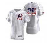 New York Yankees #25 Gleyber Torres Men's Nike White Fluttering USA Flag Limited Edition Authentic MLB Jersey