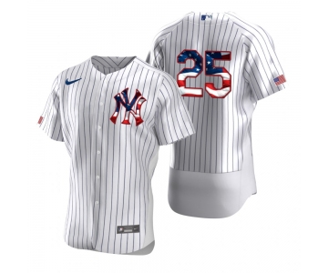 New York Yankees #25 Gleyber Torres Men's Nike White Fluttering USA Flag Limited Edition Authentic MLB Jersey