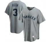 New York Yankees #3 Babe Ruth Nike Road Cooperstown Collection Player MLB Jersey Gray