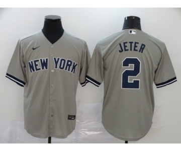 Nike Men's New York Yankees #2 Derek Jeter Authentic Grey Cool Base Baseball Jersey1