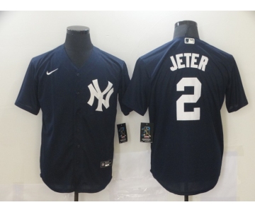 Nike Men's New York Yankees #2 Derek Jeter Authentic Navy Blue  Cool Base Baseball Jersey