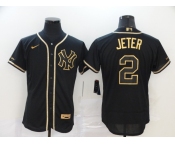 Nike Men's New York Yankees #2 Derek Jeter Black Retro Gold font Fashion Flex Base Authentic Baseball Jersey