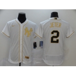 Nike Men's New York Yankees #2 Derek Jeter White Retro gold font Fashion Flex Base Authentic Baseball Jersey