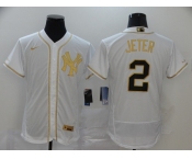 Nike Men's New York Yankees #2 Derek Jeter White Retro gold font Fashion Flex Base Authentic Baseball Jersey