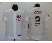 Nike Men's New York Yankees #2 Derek Jeter White USA Flag Fashion Flex Base Authentic Baseball Jersey