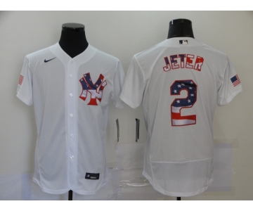 Nike Men's New York Yankees #2 Derek Jeter White USA Flag Fashion Flex Base Authentic Baseball Jersey