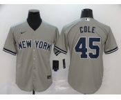 Nike Men's New York Yankees  #45 Gerrit Cole Authentic Grey Cool Base Baseball Jersey1