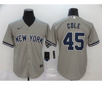 Nike Men's New York Yankees  #45 Gerrit Cole Authentic Grey Cool Base Baseball Jersey1