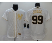 Nike Men's New York Yankees #99 Aaron Judge White Retro Gold Font Fashion Flex Base Authentic Baseball Jersey