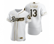 Men's Nike Texas Rangers #13 Joey Gallo White 2020 Authentic Golden Edition Baseball Jersey